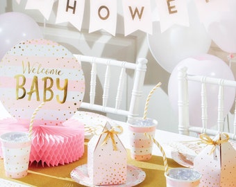 Welcome Baby Girl | Baby Shower Party Pack Kit | New Baby | Baby Shower Decoration | New Baby Party | Tablewear | Gender Reveal |t's a Girl