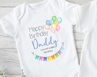 Personalised HAPPY BIRTHDAY DADDY Balloon & Bunting Baby Vest | Bodysuit or Kids T-shirt | Dad Gift | Baby Gift | Mummy | Nanny | Grandad