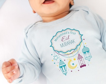 Personalised My First Eid Mubarak Blue Celebration Babygrow l New Baby Gift l Newborn Baby Gift l Boy l 1st Eid Gift