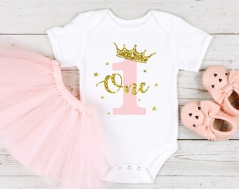 Princess Crown Pink Number 1st Birthday Baby Vest, Bodysuit, Baby Photoshoot, Birthday Party, First 1st Birthday, Cake Smash