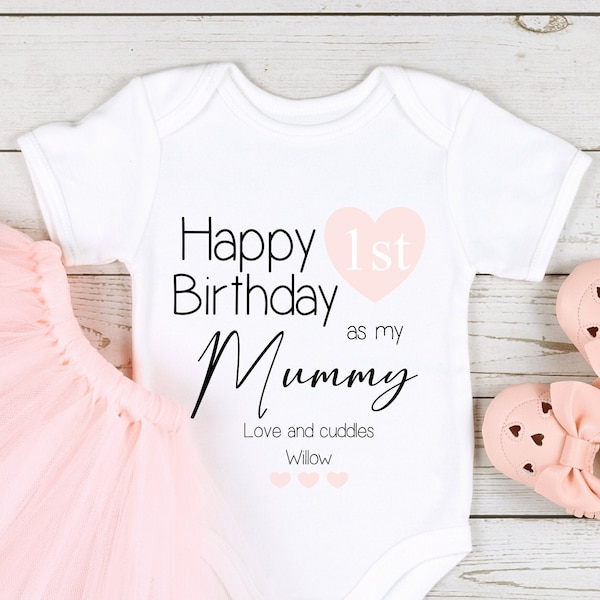 Happy 1st Birthday as My MUMMY PINK Baby Girl Outfit (First Birthday | 1st Birthday Mummy l Mum Birthday l New Mum Gift | Love My Mum)