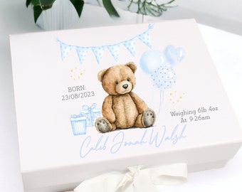 Personalised Blue teddy Baby New Baby Gift Box | Baby Shower Gift l Keepsake l Memory Box | Baby Girl | Baby Boy | Unisex Baby | Elephant