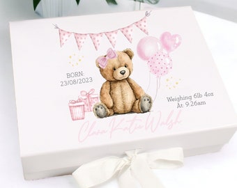 Personalised Pink Teddy Baby New Baby Gift Box | Baby Shower Gift l Keepsake l Memory Box | Baby Girl | Baby Boy | Unisex Baby | Girl Gift