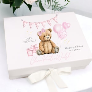 Personalised Pink Teddy Baby New Baby Gift Box | Baby Shower Gift l Keepsake l Memory Box | Baby Girl | Baby Boy | Unisex Baby | Girl Gift