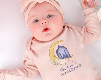 Personalised My First Eid Mubarak ramadan Pink Babygrow L Vest L