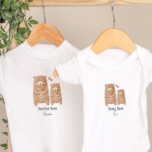 Sibling Matching Cute Little Bear Outfit l Matching Kids Clothing | Baby Vest Babygrow T-shirt l Announcement Gift l Sister Brother Baby