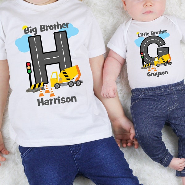 Little Brother Big Brother Digger Set, Matching T-shirts, Kids T-shirts, Announcement Tops, Cute Outfits, Siblings, Vest, T-shirt, Brother