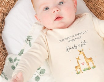 Our First Father's Day Giraffes Beige Daddy & Child (Babygrow Vest Sleepsuit) New Dad Gift l Dada l 1st Father's Day | Daddy Gift Present