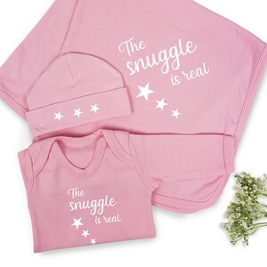 Newborn Vest Baby Girl Hat and Blanket Set New Baby Gift Personalised Little Baby Set White Bodysuit Sleepsuit Baby Shower Gift,
