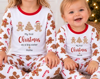 Sibling Matching Christmas Pyjamas or Babygrow | First Christmas Together Gingerbread Family 2026 | Boys Girls Unisex