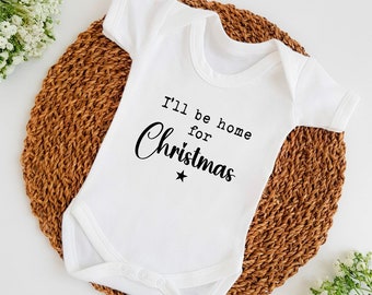 I'll Be Home For Christmas Announcement Vest | Pregnancy Reveal | Coming Home Outfit | New Baby | Newborn Gift | Christmas Present Babygrow