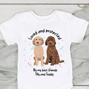 Personalised Loved and Protected By Dogs 140 Dog Types Babygrow Sleepsuit Vest Bodysuit New Baby Boy Gift Gift New Baby Dog Owner Dog Graphic