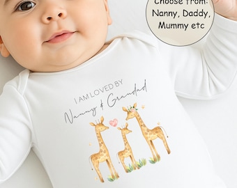 Loved By Nanny Grandad Babygrow | Baby Vest Bodysuit Bib Sleepsuit | Personalised | Nanny Grandma Present | Newborn Baby Gift | Baby Shower