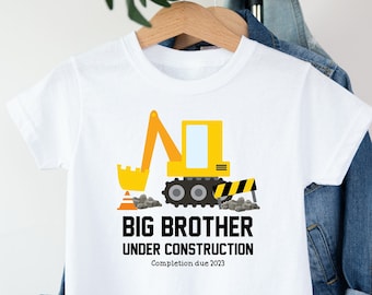 Personalised Big Brother Under Construction T-Shirt in Black or White (Bigger Older Biggest Brother | Baby Announcement | New Sibling Baby)