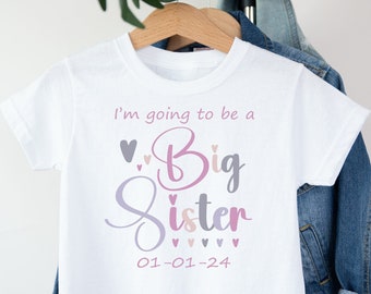 Personalised Pink Hearts I'm Going To Be A Big Sister | Date | Promoted To | New Sister | Bigger Sister | Little Sister Baby Announcement