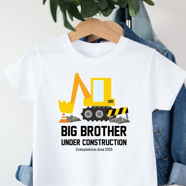 Personalised Big Brother Under Construction T-Shirt in Black or White (Bigger Older Biggest Brother | Baby Announcement | New Sibling Baby)