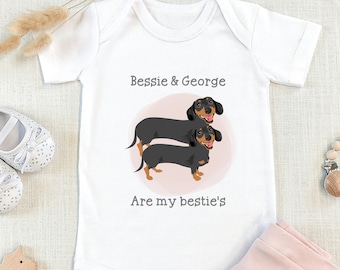 Personnalisé Dog Is My Bestie Pink 140 types de chiens (Babygrow Sleepsuit Vest Body | Nouveau cadeau pour bébé garçon | Cadeau | Nouveau bébé | Propriétaire de chien)