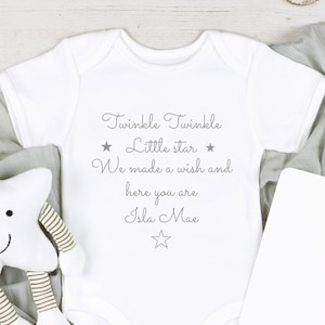 Twinkle Twinkle Little Star We Made A Wish | Personalised Unisex Baby Bodysuit Vest Babygrow Sleepsuit | New Baby Gift Baby Shower Present