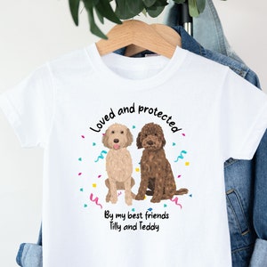 Personalised Loved and Protected By Dogs 140 Dog Types (Child T-Shirt | Kids TShirt | Tee | Brother Sister Sibling | Favourite Pet | Pooch)