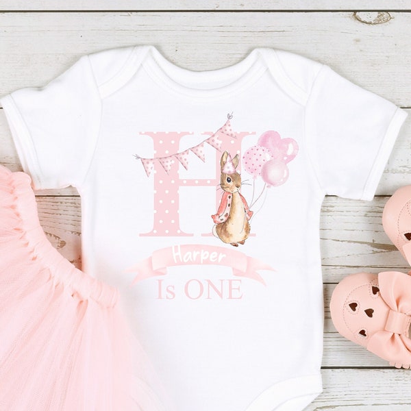 Personalised Spotty Pink Rabbit 1st Birthday Number Outfit Any Age (Baby Vest T-Shirt Bodysuit | First Girls One Today | Gift Wrapped)