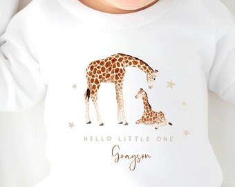 Personalised Giraffe Hello Little One Baby Clothing (Babygrow Sleepsuit Vest Bodysuit Baby Hat Blanket Gift Box | Unisex Newborn Baby Gift)#