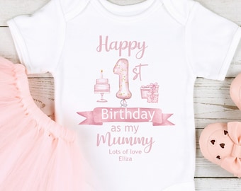 Happy 1st Birthday as My MUMMY Pink Balloons Baby Girl Outfit (First Birthday 1st Birthday Mummy Mum Birthday l New Mum Gift | Love My Mum)