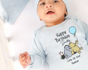 Happy Birthday Daddy/Mummy Winnie the Pooh | Babygrow Baby Vest | Baby Outfit (First Birthday | 1st Birthday Mummy Daddy | Mum Dad