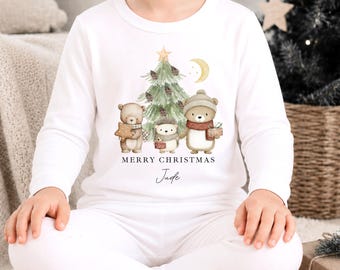 Personalised Christmas Pyjamas Boys or Girls | Festive Woodland Animals Print | Kids Toddler Infant Xmas Eve Children 100% Cotton PJs