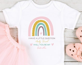 Will you be my Godmother? Proposal Baby Announcement Vest (Christening Vest | God Mother | Friend | Rainbow Design