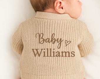 Knitted Personalised Baby Cardigan | Embroidered Baby Name Custom | Newborn Gift | Baby Shower Present Coming Home Keepsake Unisex Knitted