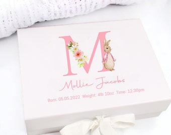 Personalised Pink Rabbit Initial Baby Box New Baby Gift Box | Baby Shower Gift l Keepsake l Memory Box | Baby Girl | Baby Boy | Unisex Baby