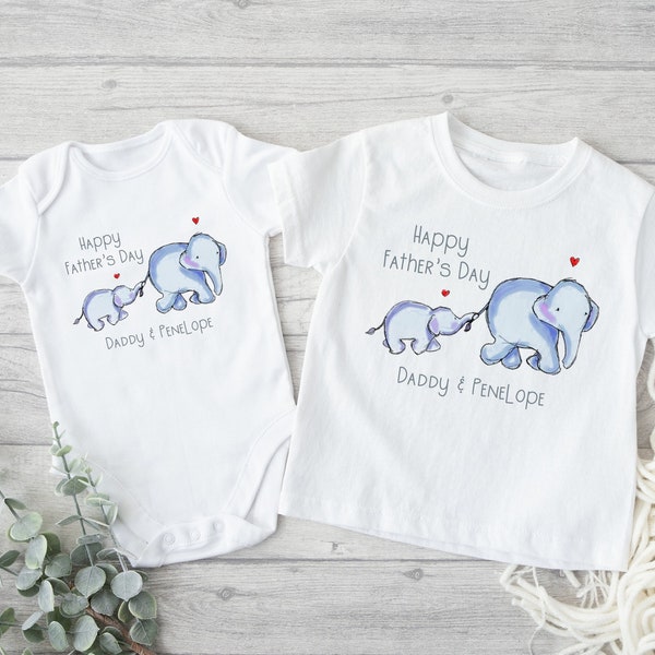 Our First Father's Day Dad & Baby Elephant | Babygrow | Sleepsuit | Vest Bodysuit T-shirt | New Dad | New Baby | 1st Daddy Papa 2023