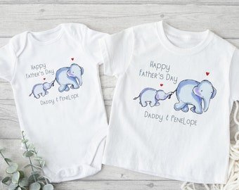 Our First Father's Day Dad & Baby Elephant | Babygrow | Sleepsuit | Vest Bodysuit T-shirt | New Dad | New Baby | 1st Daddy Papa 2023