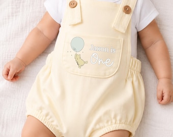 Peto clásico Winnie personalizado para el primer cumpleaños / Azul gris limón "Hoy cumplo un año" / Niño/Niña de cumpleaños