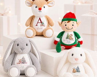 Christmas Multiple Design 2026 Teddy Personalised Soft Toy | Penguin Reindeer Plush (Xmas Gift Girl Boy | First Christmas Gift Grandkids)