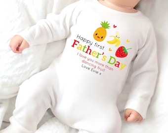 Our First Fathers Day Dancing Fruit Dad & Child Personalised Bib, Baby Vest or Babygrow [New Daddy Gift | Baby Gift | 1st Father's Day 2024]