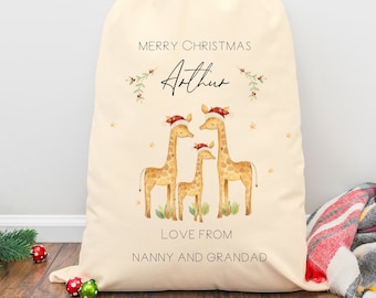 Personalised Santa Sack: Giraffe Family (First Christmas, Special Delivery, Christmas Sack, Boy, Girl, Christmas Eve Presents, Merry Xmas)