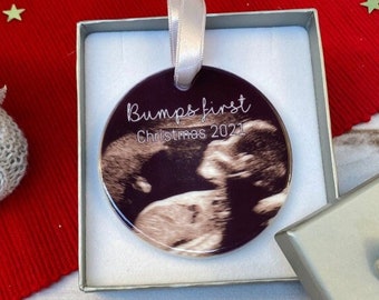 Personalised Bumps First Christmas Tree Decoration Ceramic Ornament Bauble l Photo Baby Scan l 1st Xmas l Love from Bump | Decor Gift Box