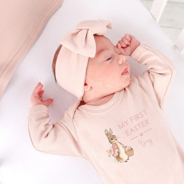 My First Easter Pink Rabbit Pink Babygrow l New Baby | Easter Baby Personalised l New Baby l My First Easter l Rabbit l Girl l Sleepsuit