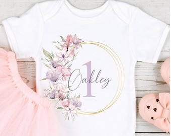 Boho Floral Wreath Birthday Outfit ( Baby Vest T-Shirt | First Birthday Photo Gift | Little Sister Girl Bodysuit | One Today Personalised)