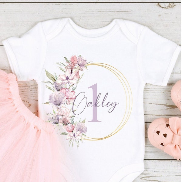 Boho Floral Wreath Birthday Outfit ( Baby Vest T-Shirt | First Birthday Photo Gift | Little Sister Girl Bodysuit | One Today Personalised)