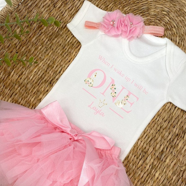 Personalised Swan ONE Number 1st Birthday Vest and Pink Tutu Set & Headband (One Today First Birthday Party Photo Girl Girls)