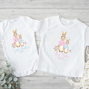 Sibling Matching Unisex Rabbit Set l Matching T-shirts l Kids T-shirts l Announcement Tops lSister Outfits, Siblings, Vest, T-shirt,Brother