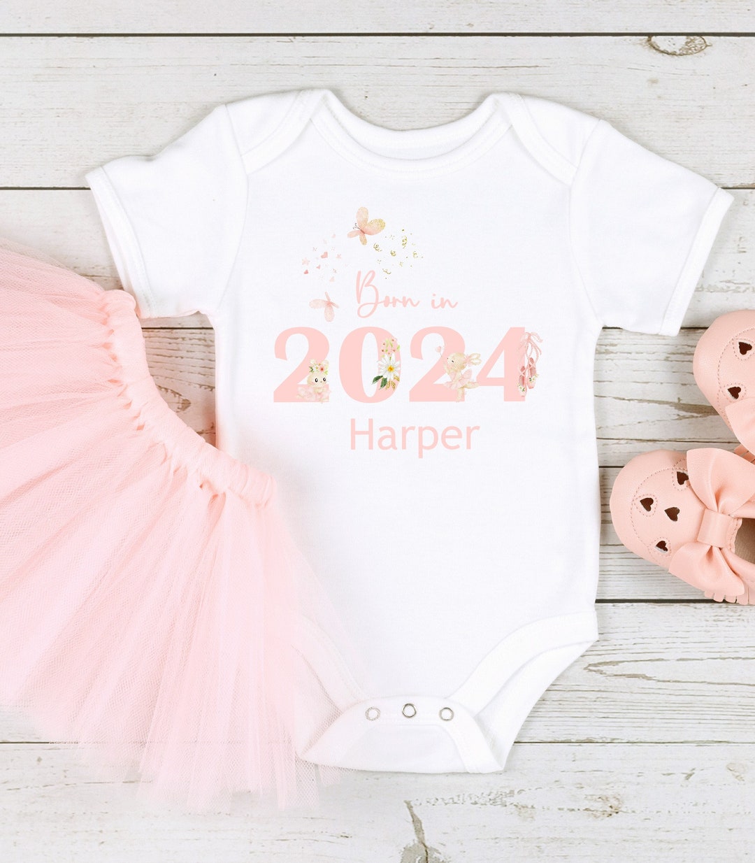 Personalised Born in 2023/2025 Pink New Baby Outfit babygrow Sleepsuit