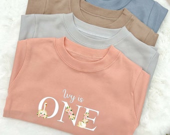 Pink Floral Swan Birthday Cotton T-shirt | Peach | Blue | Brown | Grey | Girl's T-shirt  | Birthday T-shirt | I am one | First Birthday