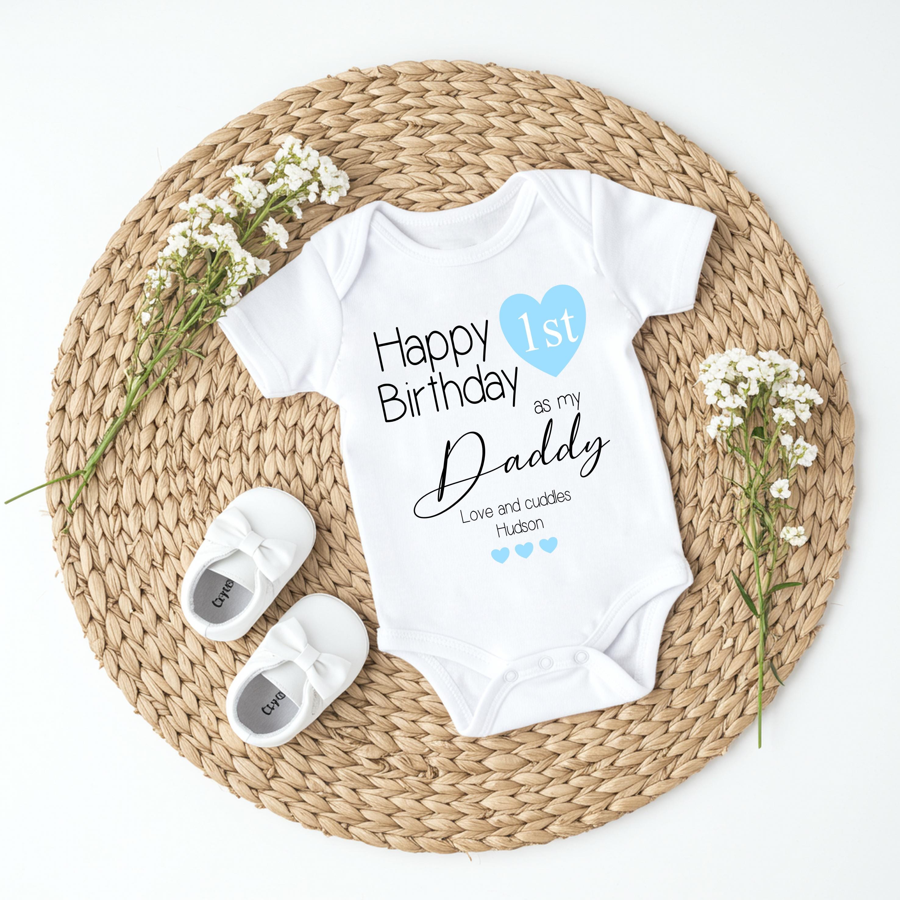 Body Personalizzato "Happy First Birthday As My Daddy" - Tutina 1° Compleanno In Cotone Bianco Per Bambino - Le Mera