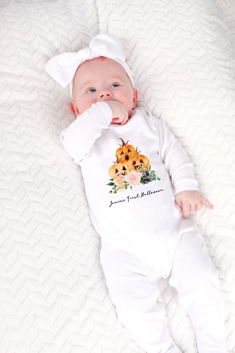 Trick or Treat Personalised 1st Halloween Pumpkin Outfit (Babygrow Sleepsuit Baby Vest Bodysuit | First Halloween |  Costume l Fancy Dress) 