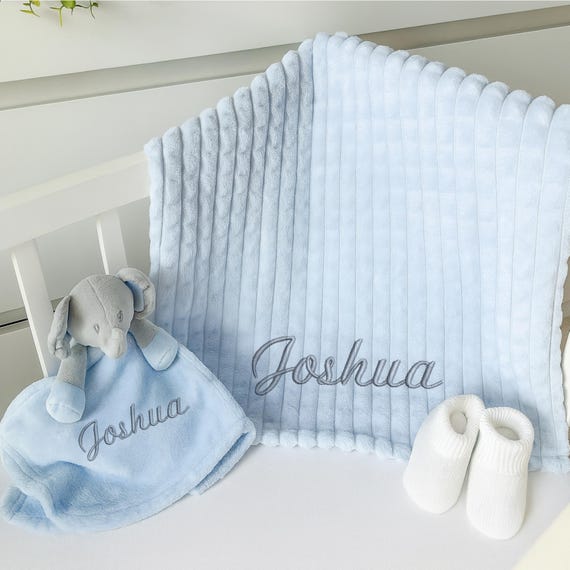 Personalised Baby Blanket And Comforter Gift Set, Embroidered Baby Blanket, Grey Comforter, New Baby Gift, Gift For Newborn Baby, New Baby - Denmark