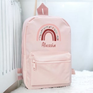 Personalised Pink Rainbow Cooler Water Bottle & Backpack | Back To School Kids | Children's | Matching | Girls School Pink