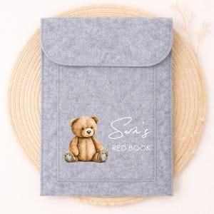 Teddy Bear Unisex Red Book Folder | Personalised Notes Folder Pregnancy | New Baby | Baby Shower (ideal for NHS Baby Notes/ First Years)